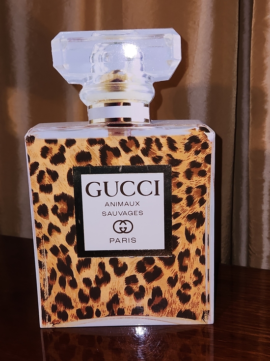 design USA Other - Glam Logo 3D Wooden Leopard-Print Perfume Bottle Table Top Stand Decor